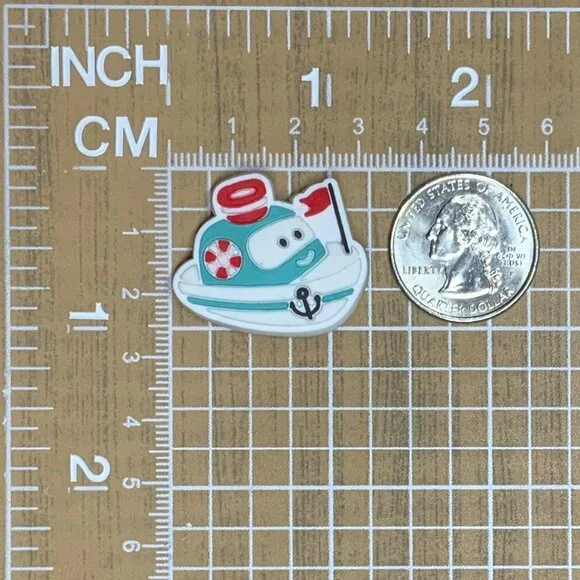 Tugboat Boat Cartoon Nautical Blue Red White Croc Charm - Picture 3 of 3
